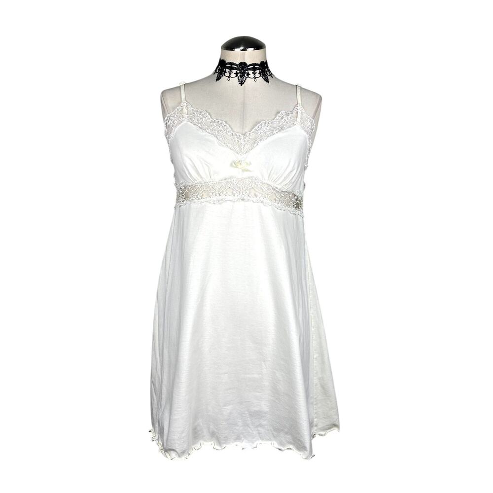 Victorias Secret White Lace Babydoll Bow Coquette Cottage Core Dainty Slip Dress